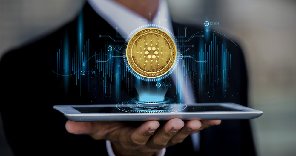 plataforma blockchain cardano com tablet